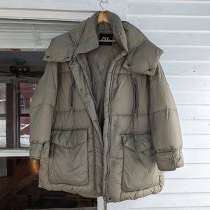 Zara Puffer Coat, Beige, L